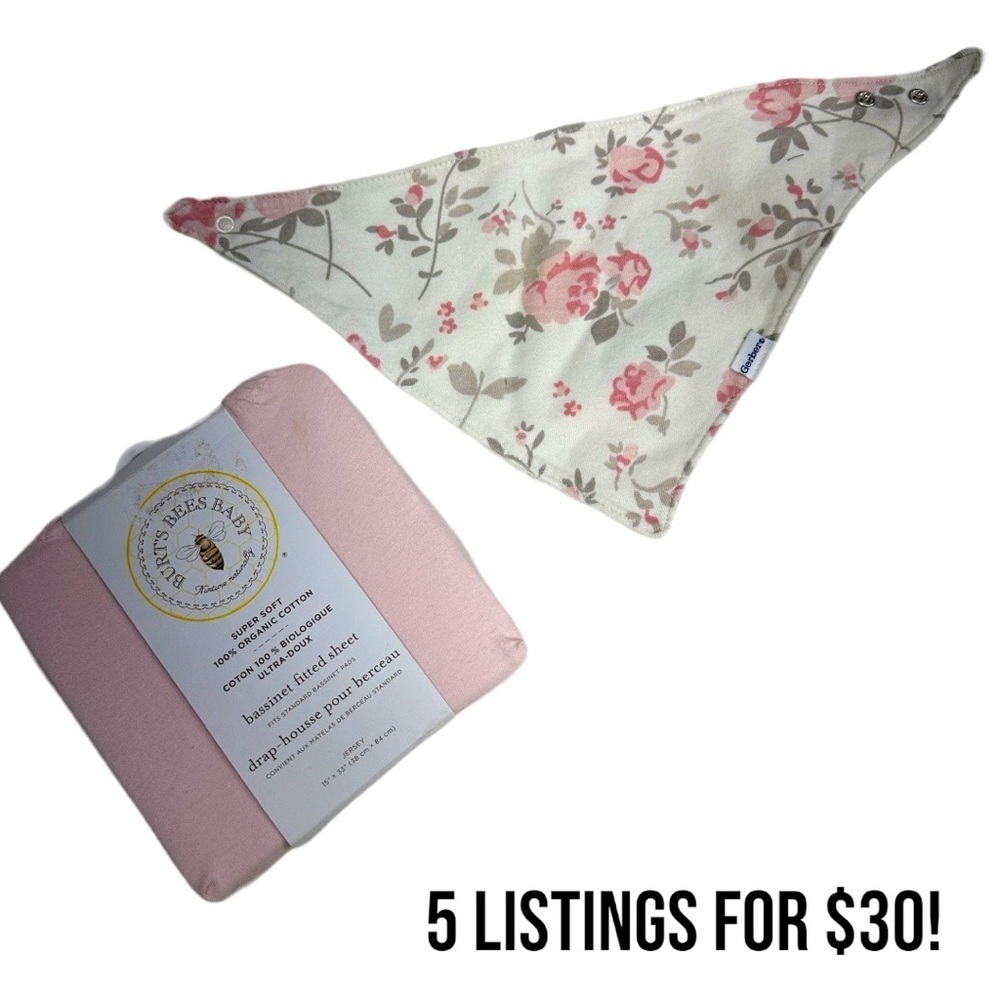 New Burt’s bees baby bassinet sheet cover baby girl & gerber baby girl bib